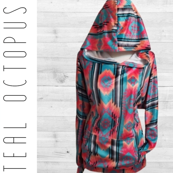 Crazy Train Tops - CRAZY TRAIN HOODIE VELVET LIGHT AZTEC WESTERN PINK
